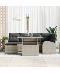 Jasnoszary 7-częściowy zestaw sof ogrodowych vidaXL z poduszkami z Poli Rattan Dārza mēbeļu komplekti