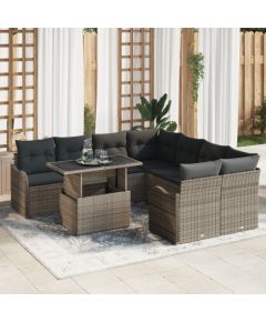 vidaXL 9-częściowy Zestaw Sof Ogrodowych z Poduszkami Szary Polirattan Dārza mēbeļu komplekti