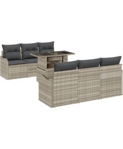 vidaXL 7-częściowy Zestaw Sof Ogrodowych z Poduszkami Jasnoszary Polirattan Dārza mēbeļu komplekti
