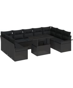 Vidaxl Zestaw 10-częściowy sof ogrodowych z poduszkami Czarny Polirattan Dārza mēbeļu komplekti