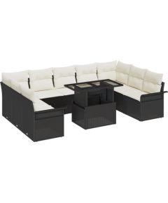vidaXL Zestaw sofy ogrodowej 10-elementowy z poduszkami czarny polirattan Dārza mēbeļu komplekti