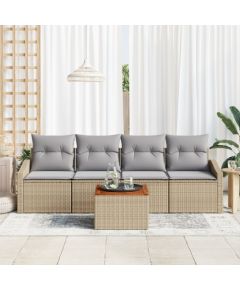 vidaXL Zestaw sof ogrodowych 5-częściowy z poduszkami Beżowy Polirattan Akacja Dārza mēbeļu komplekti