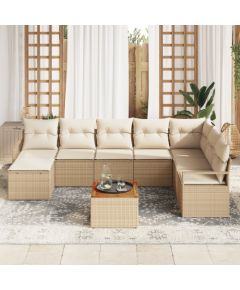 vidaXL 9 Elementowy Zestaw Sofowy do Ogrodu z Poduszkami Beżowy Polirattan Akacja Dārza mēbeļu komplekti