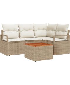 Zestaw Sof Ogrodowych vidaXL 5-częściowy z poduszkami Beżowy Polirattan Akacja Dārza mēbeļu komplekti