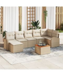 vidaXL 8-częściowy zestaw sofy ogrodowej z poduszkami Beżowy Poli Rattan Akacja Dārza mēbeļu komplekti