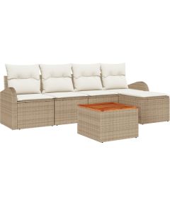 Zestaw 6-częściowy sof ogrodowych vidaXL z poduszkami Beżowy Polirattan Akacja Dārza mēbeļu komplekti