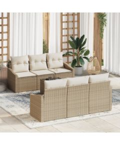 vidaXL 7-częściowy zestaw sofy ogrodowej z poduszkami beżowy rattan polimerowy Dārza mēbeļu komplekti