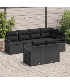 7-częściowy zestaw sof ogrodowych vidaXL z poduszkami czarny polirattan Dārza mēbeļu komplekti