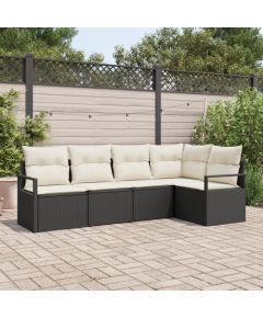 vidaXL Zestaw sof ogrodowych 5-częściowy z poduszkami czarny poli rattan Dārza mēbeļu komplekti