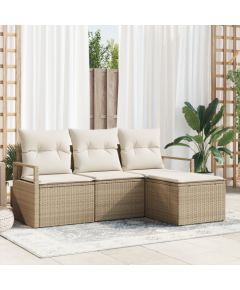 4-częściowy zestaw sof ogrodowych vidaXL z poduszkami beżowy poli rattan Dārza mēbeļu komplekti