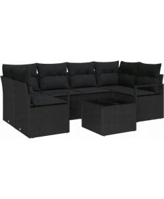 Zestaw Sof VidaXL 7 częściowy z poduszkami czarny polirattan Dārza mēbeļu komplekti