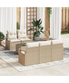 6-częściowy zestaw sofy ogrodowej vidaXL z poduszkami beżowy poli rattan Dārza mēbeļu komplekti