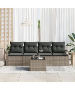 vidaXL 5-częściowy zestaw sof ogrodowych z poduszkami Szary Polirattan Dārza mēbeļu komplekti