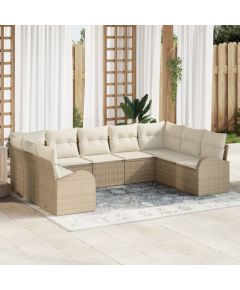 9-częściowy zestaw sof ogrodowych vidaXL z poduszkami Beżowy Polirattan Dārza mēbeļu komplekti