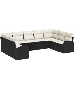 Zestaw 9-częściowy sof ogrodowych vidaXL z poduszkami Czarny Polirattan Dārza mēbeļu komplekti