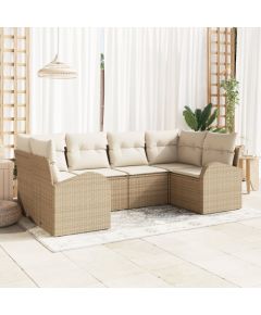 vidaXL 6-częściowy zestaw sof ogrodowych z poduszkami beżowy poli rattan Dārza mēbeļu komplekti