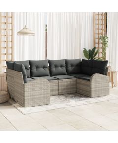 vidaXL 6-częściowy zestaw sof ogrodowych z poduszkami Jasnoszary Polirattan Dārza mēbeļu komplekti