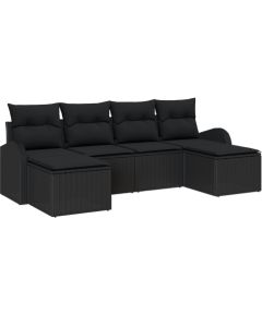 Vidaxl 6-częściowy zestaw sof ogrodowych z poduszkami czarny polirattan Dārza mēbeļu komplekti