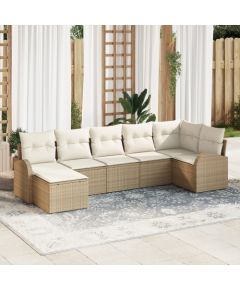 vidaXL 7-częściowy zestaw sofy ogrodowej z poduszkami beżowy rattan PE Dārza mēbeļu komplekti