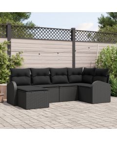 vidaXL Zestaw 6-częściowy sofy ogrodowej z poduszkami Czarny Polirattan Dārza mēbeļu komplekti
