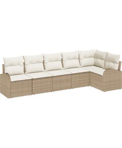 Vidaxl Zestaw 6-częściowy sof ogrodowych z poduszkami Beżowy Rattan Poliester Dārza mēbeļu komplekti