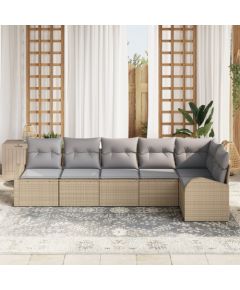 Zestaw sofy ogrodowej vidaXL 6-częściowy z poduszkami Beżowy Polirattan Dārza mēbeļu komplekti