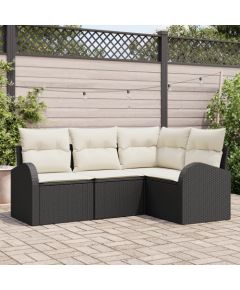 4-częściowy zestaw sof ogrodowych vidaXL z poduszkami czarny polirattan Dārza mēbeļu komplekti