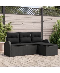 vidaXL 4-częściowy Zestaw Sof Ogrodowych z Poduszkami Czarny Polirattan Dārza mēbeļu komplekti
