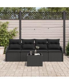 5-częściowy zestaw sof ogrodowych vidaXL z poduszkami Czarny Polirattan Dārza mēbeļu komplekti