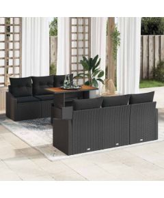 vidaXL Zestaw do Jadalni Ogrodowej 7-częściowy z Poduszkami Czarny Polirattan Akacja Dārza mēbeļu komplekti