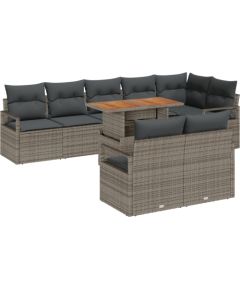 vidaXL 9-częściowy zestaw sof ogrodowych z poduszkami Szary Polirattan Akacja Dārza mēbeļu komplekti
