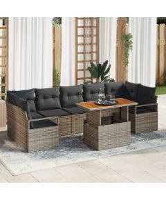 vidaXL 8-częściowy Zestaw Sofy Ogrodowej z Poduszkami Szary Poli Rattan Akacja Dārza mēbeļu komplekti