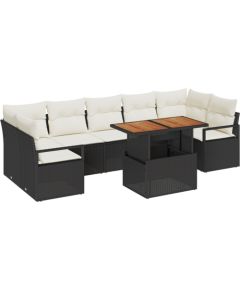 vidaXL 8-częściowy zestaw sof ogrodowych z poduszkami czarny rattan Dārza mēbeļu komplekti