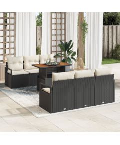 7-częściowy zestaw sof ogrodowych vidaXL z poduszkami czarny polirattan akacja Dārza mēbeļu komplekti