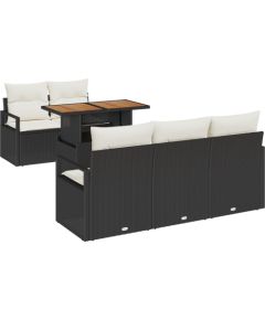 Vidaxl 6-częściowy zestaw sof ogrodowych z poduszkami Czarny Polirattan Akacja Dārza mēbeļu komplekti