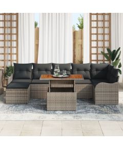 8-częściowy zestaw sof ogrodowych vidaXL z poduszkami szary polirattan akacja Dārza mēbeļu komplekti