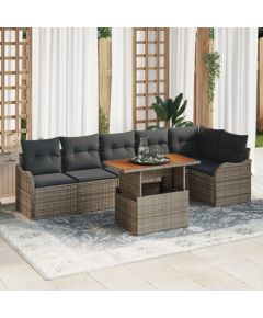 vidaXL 7-elementowy zestaw sof ogrodowych z poduszkami szary polirattan akacja Dārza mēbeļu komplekti