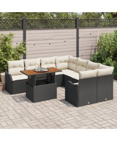 Zestaw Sof Ogrodowych vidaXL 9 Części z Poduszkami Czarny Polirattan Akacja Dārza mēbeļu komplekti