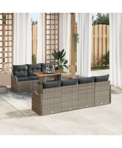 vidaXL 8-elementowy zestaw sof ogrodowych z poduszkami Szary Rattan Akacja Dārza mēbeļu komplekti