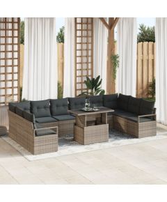 11-częściowy zestaw sofy ogrodowej vidaXL z poduszkami szary polirattan Dārza mēbeļu komplekti