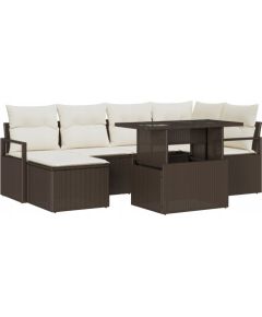 vidaXL 7-częściowy zestaw sofy ogrodowej z poduszkami brązowy polirattan Dārza mēbeļu komplekti