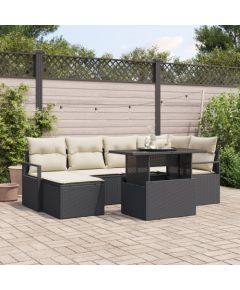 Vidaxl Zestaw sofy ogrodowej 7 części z poduszkami czarny polirattan Dārza mēbeļu komplekti