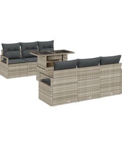 Vidaxl 7-częściowy zestaw sof ogrodowych z poduszkami jasnoszary polirattan Dārza mēbeļu komplekti