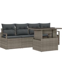 Vidaxl Zestaw 5-częściowy sof ogrodowych z poduszkami szary rattan poli Dārza mēbeļu komplekti