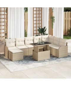 9-częściowy zestaw sof ogrodowych vidaXL z poduszkami beżowy polirattan Dārza mēbeļu komplekti