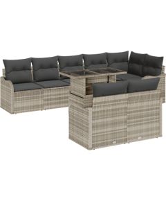 Vidaxl Zestaw 9-częściowy sofa ogrodowa z poduszkami jasnoszary polirattan Dārza mēbeļu komplekti