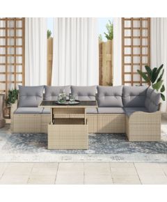 Vidaxl Zestaw 7-częściowy sofy ogrodowej z poduszkami Beżowy Polirattan Dārza mēbeļu komplekti