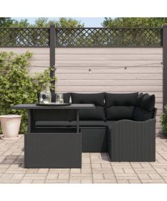 vidaXL 5-częściowy zestaw sof ogrodowych z poduszkami czarny polirattan Dārza mēbeļu komplekti