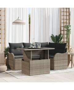 Zestaw sof ogrodowych vidaXL 5-częściowy z poduszkami szary polirattan Dārza mēbeļu komplekti