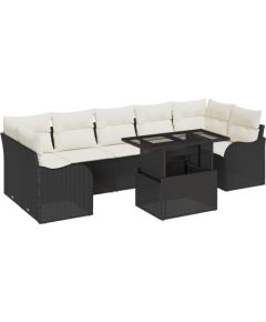 Vidaxl Zestaw 8-częściowy sofy ogrodowej z poduszkami Czarny Poli Rattan Dārza mēbeļu komplekti
